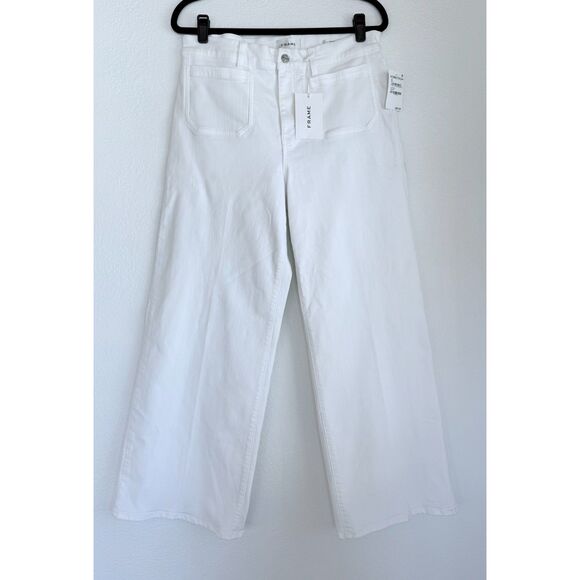 NWT FRAME Denim Le Slim Palazzo High Rise Wide Leg Flare Jeans in White Size 32 - Picture 6 of 15